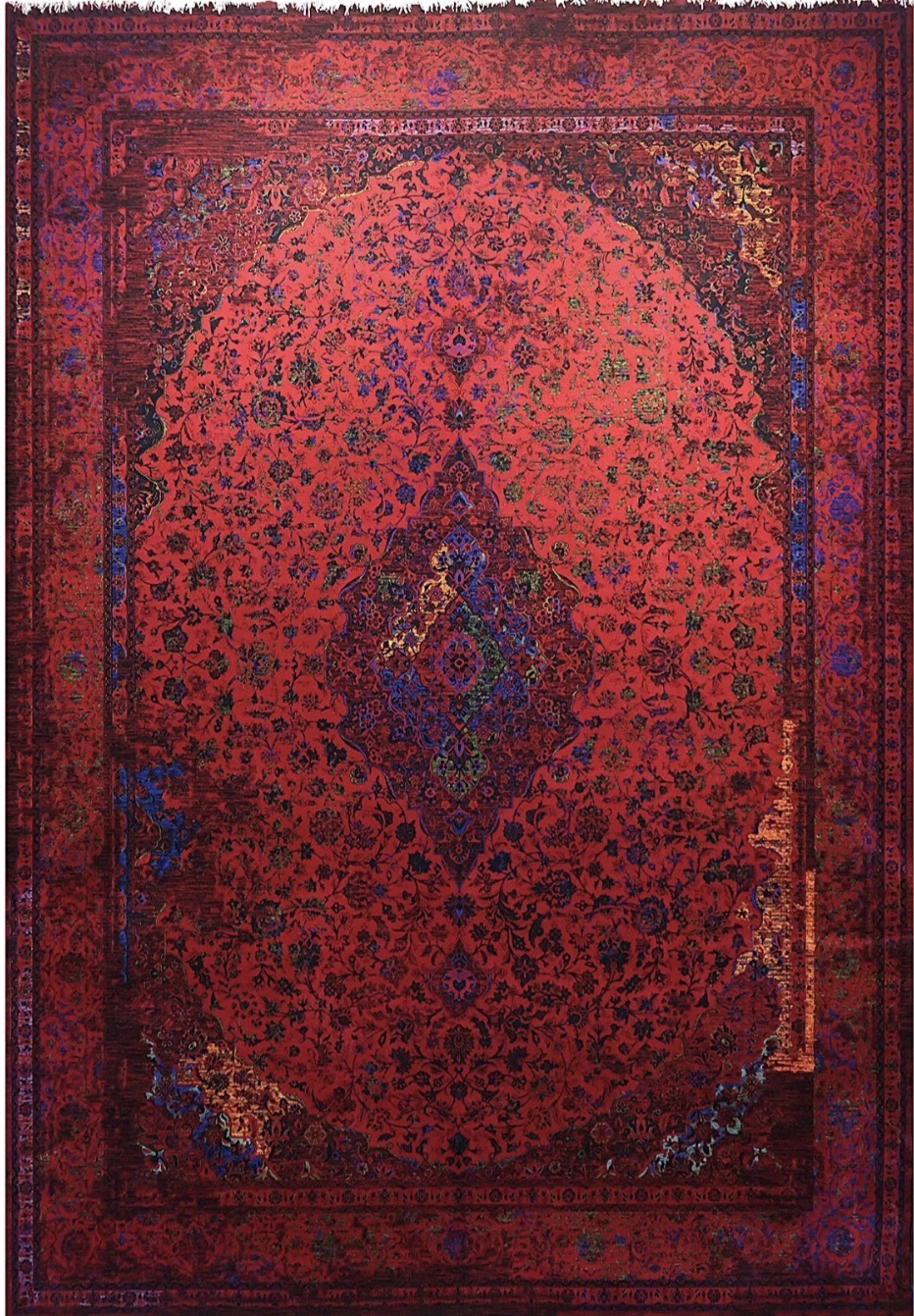 فرش ۷۰۰ شانه ۹ متری کاشان لاکی ارغوانی طرح کاشان khan