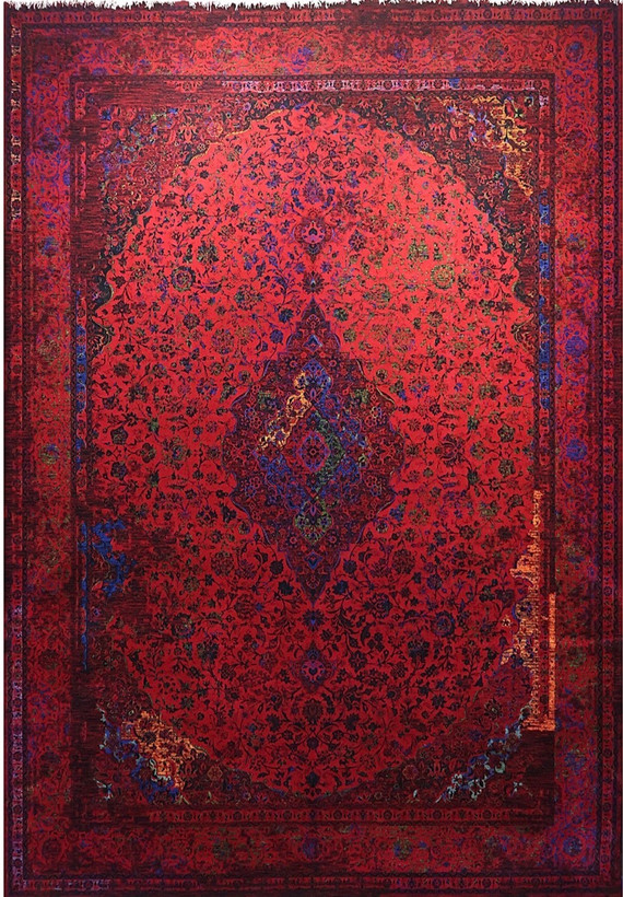 فرش ۷۰۰ شانه ۹ متری کاشان لاکی ارغوانی طرح کاشان khan