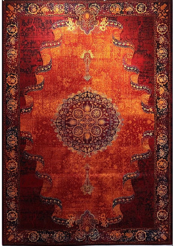 فرش ۷۰۰ شانه 12 متری کاشان لاکی ارغوانی طرح حریر بوستان khan