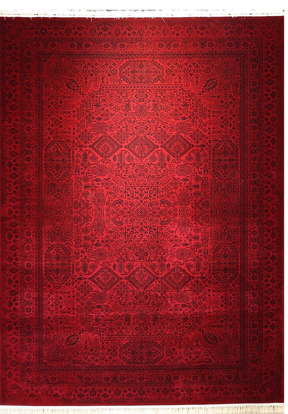 فرش ۷۰۰ شانه 12 متری کاشان لاکی ارغوانی طرح لوزان khan
