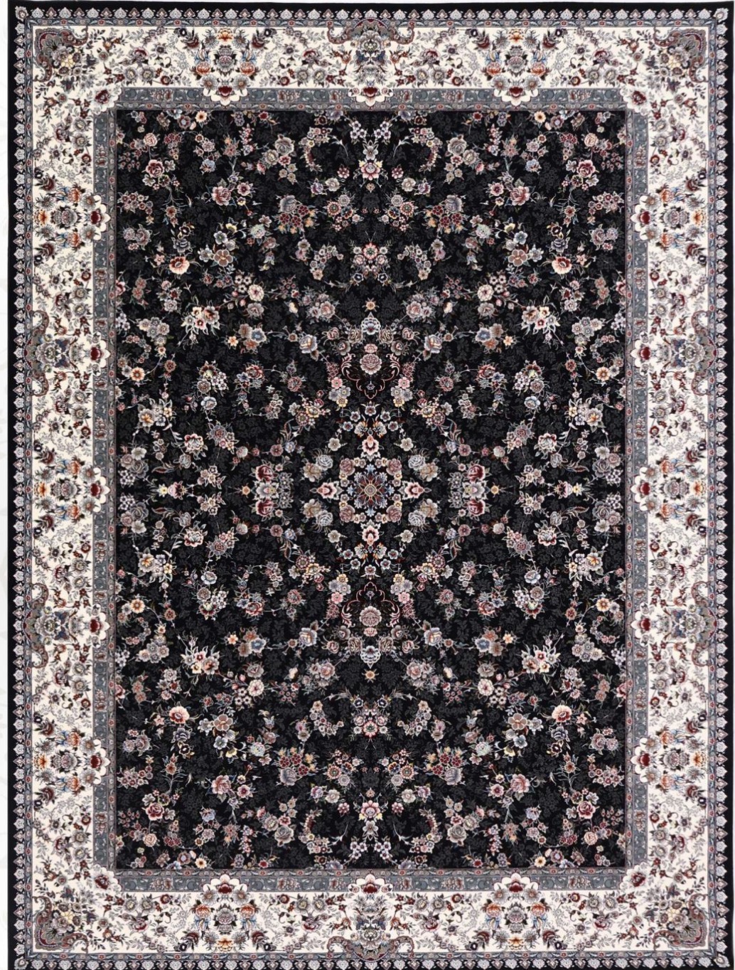 فرش ۷۰۰ شانه 12 متری کاشان رنگ  سرمه ای طرح ارمیتا khan