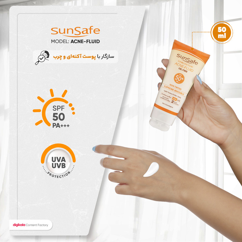 کرم ضدآفتاب بیرنگ سانسیف SPF50 مدل ACNE-FLUID مناسب پوست مختلط، حجم 50 میلیلیتر
