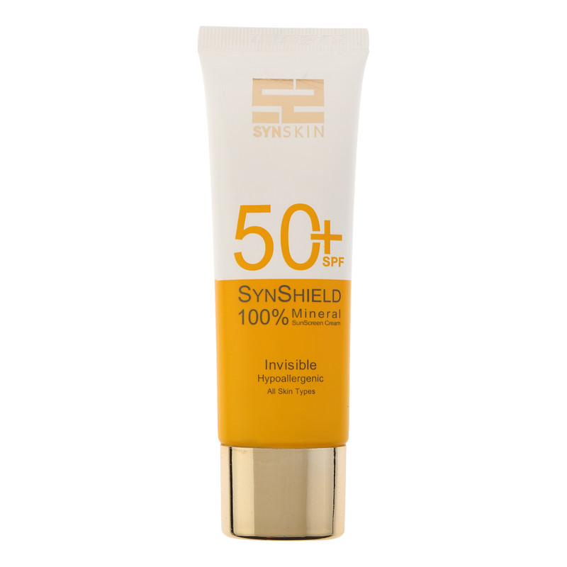 کرم ضد آفتاب بدون رنگ ساین اسکین SPF 50 مدل SYN Shield Mineral ‌محافظ UVA ،UVB، ضد حساسیت، مناسب انواع پوست‌ حجم 50 میلی‌لیتر