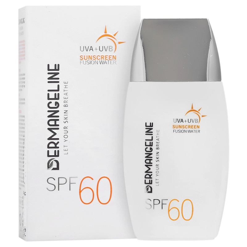 کرم ضد آفتاب بدون رنگ درمنجلین SPF60 مدل فیوژن واتر محافظ UVA،UVB و PA++++ مناسب برای پوست چرب حجم 50 میلی لیتر
