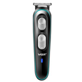 ماشین اصلاح موی صورت وی جی ار مدل V-055 با تیغه استیل ضد زنگ، باتری قابل شارژ، طراحی ارگونومیک، خط زن و صفر زن، اندازه اصلاح 0 تا 10 میلیمتر، وزن 220 گرم