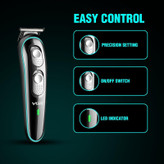 ماشین اصلاح موی صورت وی جی ار مدل V-055 با تیغه استیل ضد زنگ، باتری قابل شارژ، طراحی ارگونومیک، خط زن و صفر زن، اندازه اصلاح 0 تا 10 میلیمتر، وزن 220 گرم