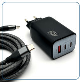 شارژر دیواری 65 وات 3 پورت وونک مدل PD65w به همراه کابل USB-C
