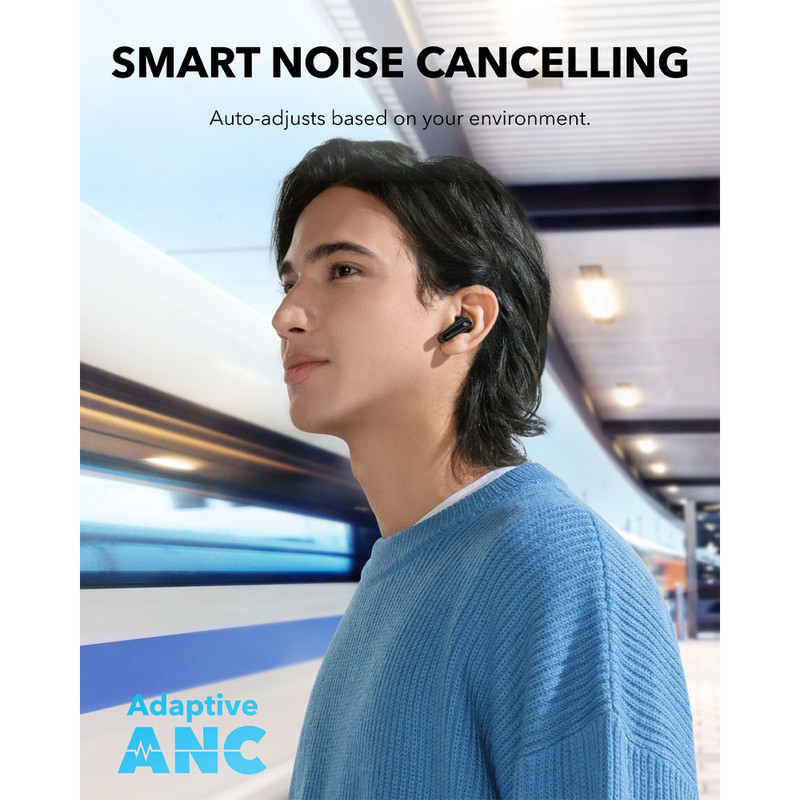 هدفون بلوتوثی انکر مدل Soundcore P40i با نویز کنسلینگ فعال (ANC)، نویز کنسلینگ (ENC)، درگاه شارژ USB Type-C، دارای 6 میکروفون داخلی با بهرهگیری از هوش مصنوعی، پشتیبانی از فرمان لمسی، مقاوم در برابر آب