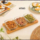 اردوخوری لیمون مدل مستطیل با پایه چوبی و بدنه شیشهای، مجموعه 3 عددی، کد FIDOKA-2245، ابعاد 29×12×4 سانتیمتر، مناسب شستشو با دست و ماشین ظرفشویی