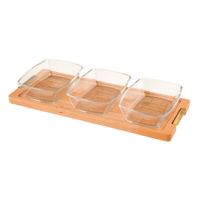 اردوخوری لیمون مدل مستطیل با پایه چوبی و بدنه شیشهای، مجموعه 3 عددی، کد FIDOKA-2245، ابعاد 29×12×4 سانتیمتر، مناسب شستشو با دست و ماشین ظرفشویی