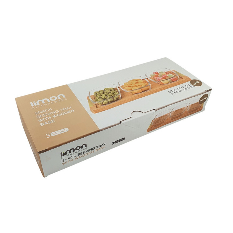 اردوخوری لیمون مدل مستطیل با پایه چوبی و بدنه شیشهای، مجموعه 3 عددی، کد FIDOKA-2245، ابعاد 29×12×4 سانتیمتر، مناسب شستشو با دست و ماشین ظرفشویی